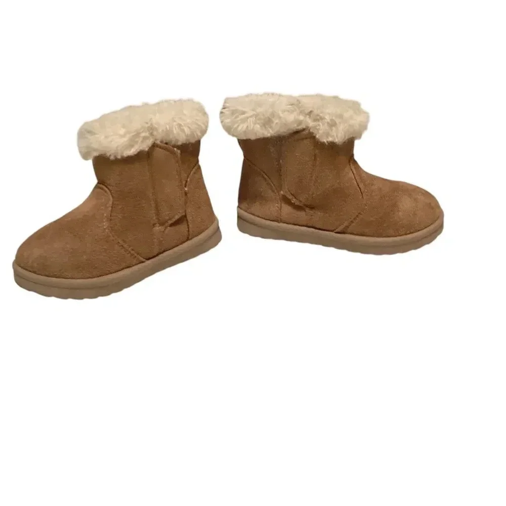 Wonder Nation Boots Ankle Faux Fur Faux Suede Warm Cozy Children SZ 5 Tan